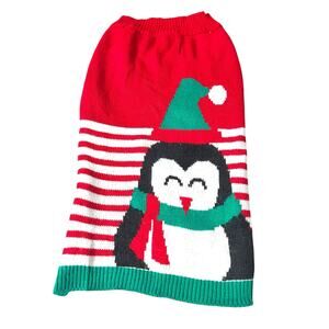 Christmas Holiday Penguin Striped Doggie Sweater Size L